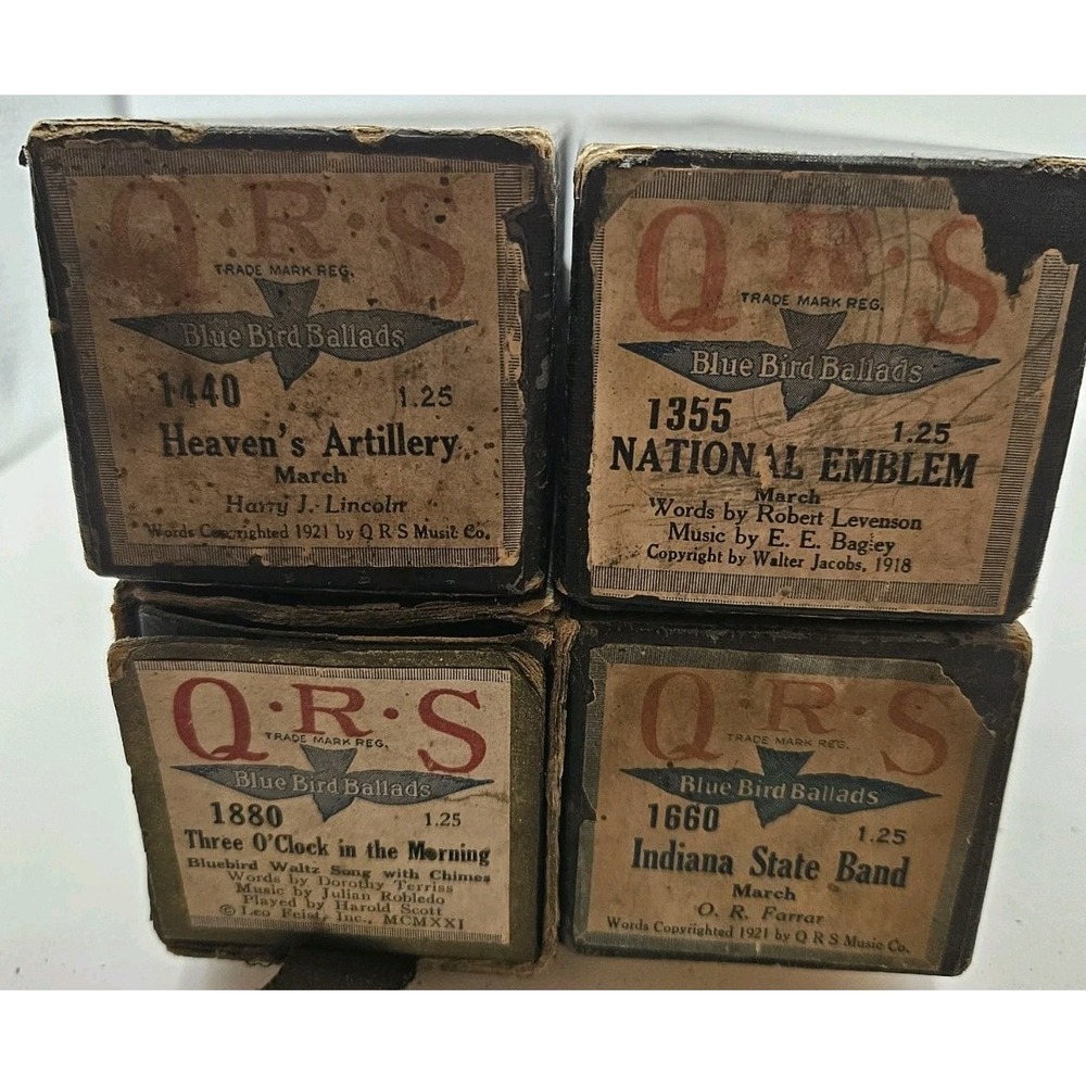 Lot of 4 Vintage QRS Player Piano Rolls / BLUEBIRD BALLADS. (H)